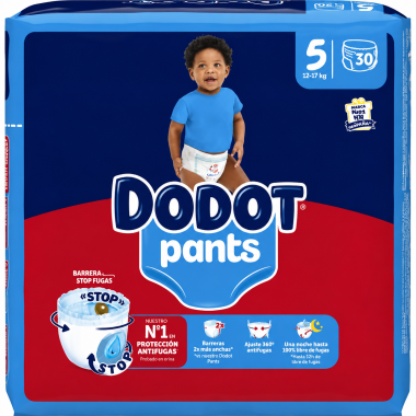 Dodot Pants Talla 5 (12-17 kg) 30 Pañales Braguita | Alta Absorción, Protección Antifugas y Hasta 12 Horas Secos