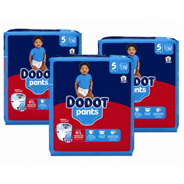 Dodot Pants Talla 5 (12-17 kg) Pack Ahorro 90 Pañales (3x30) | Cambio fácil, ajuste cómodo y protección antifugas