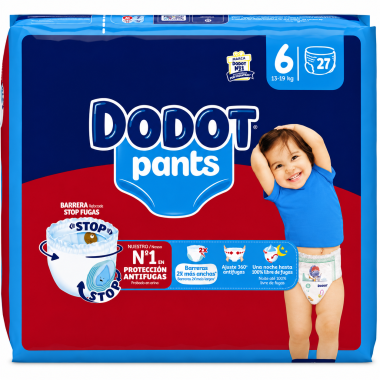 Dodot Pants Talla 6 (+15 kg) 27 Pañales Braguita | Máxima Absorción, Ajuste Cómodo y Protección Antifugas Hasta 12h