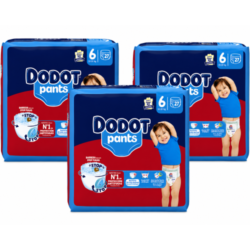 Dodot Pants Talla 6 (15+ kg) Pack Ahorro 81 Pañales (3x27) | Cambio fácil, ajuste 360º y máxima protección para bebés activos