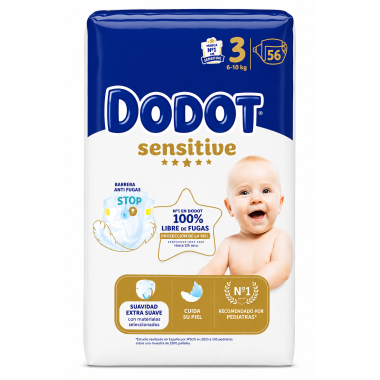 Dodot Sensitive Talla 3 Pañales Bebé 6-10 kg | Suavidad extra y máxima protección anti fugas para piel sensible