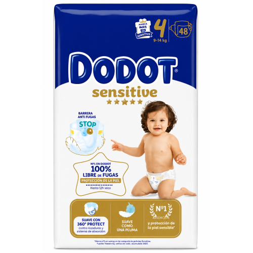 Dodot Sensitive Talla 4 Pañales Bebé 9-14 kg | Máxima suavidad y protección anti fugas para piel sensible
