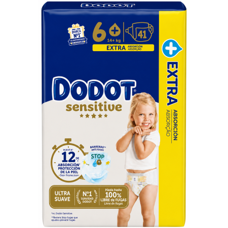 Dodot Sensitive Talla 6 Plus Extra Absorción Hasta 12h de protección y máxima suavidad para la piel del bebé
