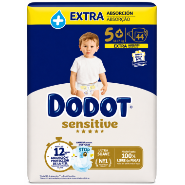Dodot Sensitive Extra Talla 5+ – Extra absorción, suavidad premium y protección anti fugas para bebés activos