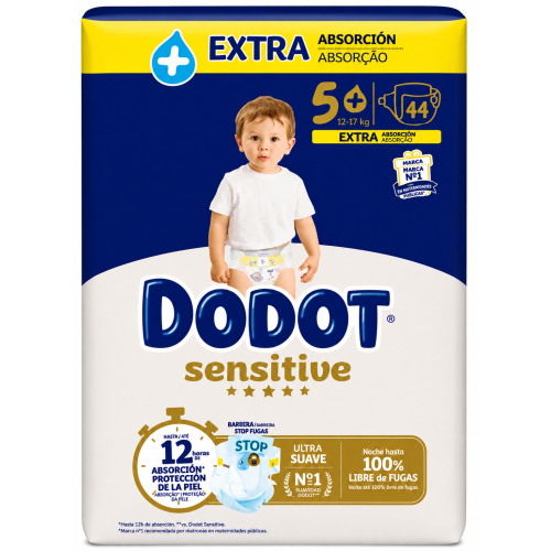 Dodot Sensitive Extra Talla 5+ – Extra absorción, suavidad premium y protección anti fugas para bebés activos