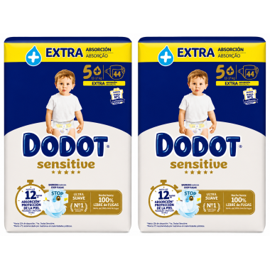 Dodot Sensitive Extra Talla 5+ Pack Ahorro – Máxima absorción y protección reforzada para el cuidado diario del bebé