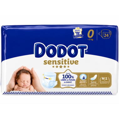 Dodot Sensitive Talla 0 Recién Nacido (0-3 kg) 24 Pañales | Máxima Suavidad y Barrera Stop Fugas para su Primera Protección