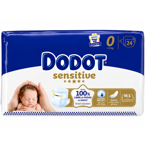 Dodot Sensitive Talla 0 Recién Nacido (0-3 kg) 24 Pañales | Máxima Suavidad y Barrera Stop Fugas para su Primera Protección