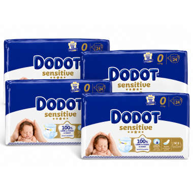 Dodot Sensitive Talla 0 Recién Nacido (0-3 kg) Pack 4x24 Pañales | Máxima Suavidad y Protección Antifugas desde el Primer Día