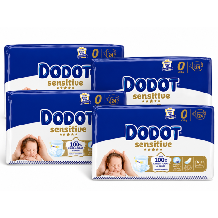 Dodot Sensitive Talla 0 Recién Nacido (0-3 kg) Pack 4x24 Pañales | Máxima Suavidad y Protección Antifugas desde el Primer Día