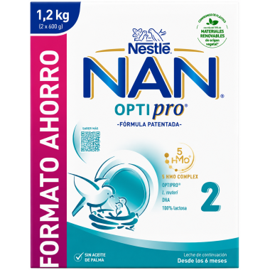 Nestlé NAN Optipro 2 Formato Ahorro 1,2 kg – Leche de Continuación Desde los 6 Meses