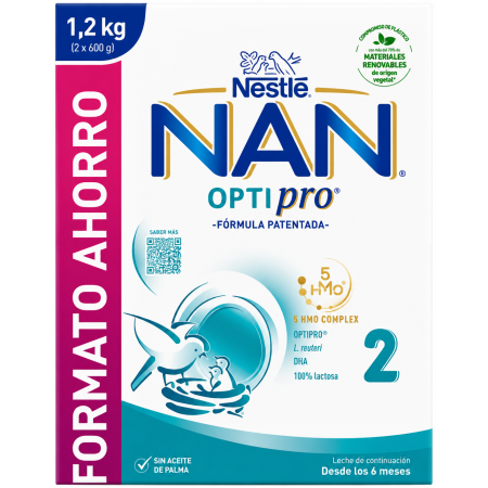 Nestlé NAN Optipro 2 Formato Ahorro 1,2 kg – Leche de Continuación Desde los 6 Meses