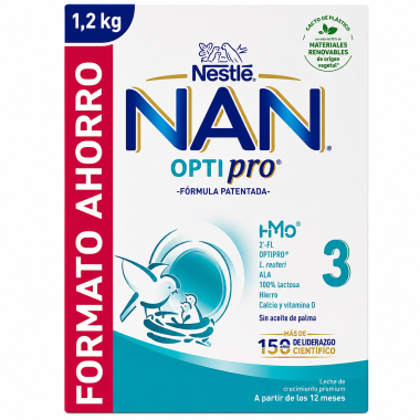 Nestlé NAN Optipro 3 Formato Ahorro 1,2 kg – Leche de Crecimiento Premium Desde los 12 Meses