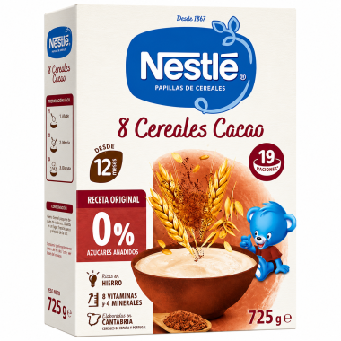 Nestlé Papillas de Cereales 8 Cereales Cacao 725 g – Desde 12 Meses