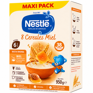 Nestlé Papillas de Cereales 8 Cereales Miel Maxi Pack 950 g – Desde 6 Meses
