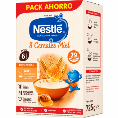 Nestlé Papillas de Cereales 8 Cereales Miel Pack Ahorro 725 g – Desde 6 Meses