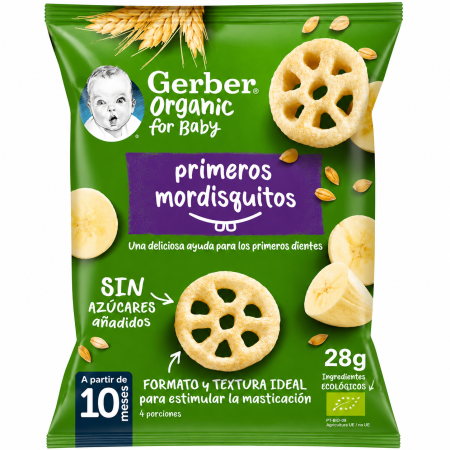 Gerber Organic Primeros Mordisquitos 28 g – Snack Ecológico Desde 10 Meses