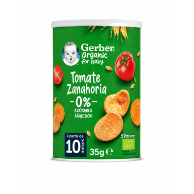 Gerber Organic Tomate y Zanahoria 35 g – Snack Ecológico Desde 10 Meses