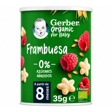 Gerber Organic Frambuesa 35 g – Snack Ecológico Desde 10 Meses