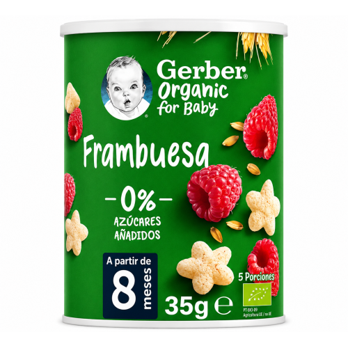 Gerber Organic Frambuesa 35 g – Snack Ecológico Desde 10 Meses