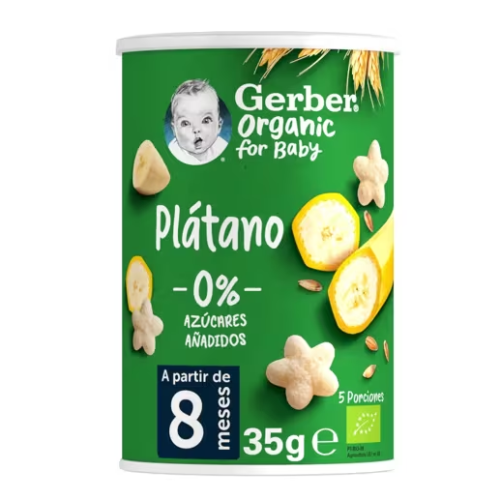 Gerber Organic Platano 35 g – Snack Ecológico Desde 8 Meses-bote