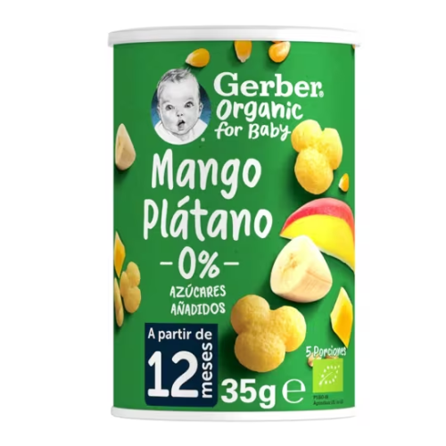 Gerber Organic Mango Plátano 35 g – Snack Ecológico Desde 12 Meses