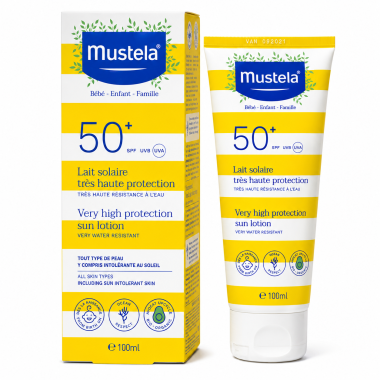 Mustela Leche Solar SPF 50+ 100 ml – Muy Alta Protección Solar para Bebés y Niños
