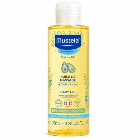 Mustela Aceite de Masaje Bebé 100 ml – Nutrición, Relajación y Suavidad para la Piel Delicada