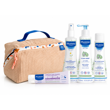 Neceser Mustela (Beige -Rosa) para Bebé – Set Completo con Hydra Bebé, Gel de Baño, Agua Refrescante y Crema Bálsamo