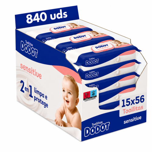 Toallitas Dodot Sensitive Pack Ahorro 840 Toallitas (15x56) – Máxima Suavidad para Piel Sensible