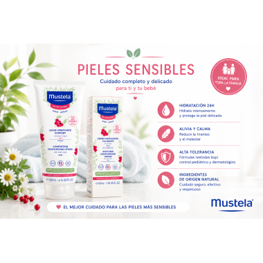 Pack Mustela Pieles Sensibles con hidratación corporal y facial para bebés