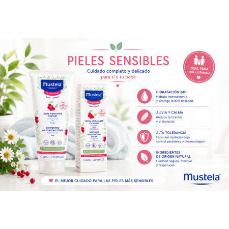 Pack Mustela Pieles Sensibles con hidratación corporal y facial para bebés