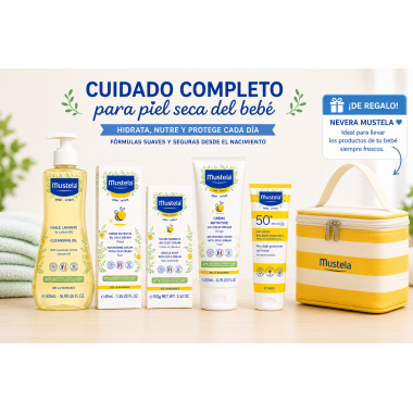 Pack Mustela Piel Seca + Nevera de Regalo | Hidratación y protección diaria para la piel del bebé