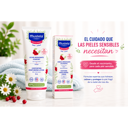 Pack Mustela Pieles Sensibles con hidratación corporal y facial para bebés