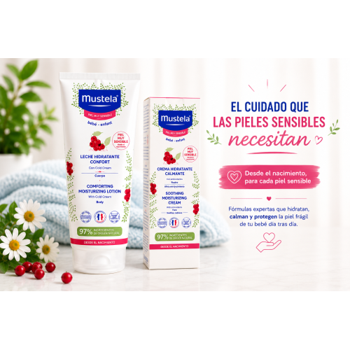 Pack Mustela Pieles Sensibles con hidratación corporal y facial para bebés