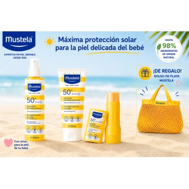 Pack Solar Mustela SPF50+ + Bolso de Playa de Regalo | Protección completa para bebés y niños