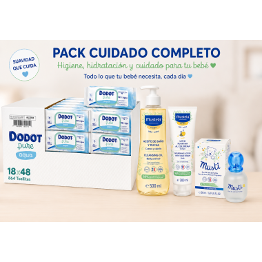 pack bebe dodot pure aqua 18x48 mustela aceite 500 ml cold cream 200 ml musti 50 ml cuidado completo bebe