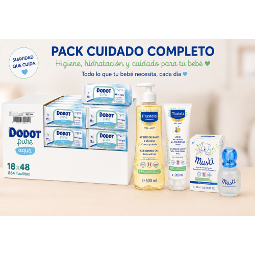 pack bebe dodot pure aqua 18x48 mustela aceite 500 ml cold cream 200 ml musti 50 ml cuidado completo bebe