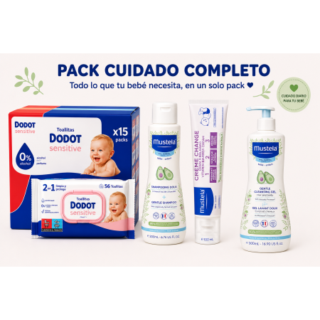 pack bebé dodot sensitive 15x56 toallitas mustela gel 500 ml champú 200 ml crema 100 ml cuidado completo