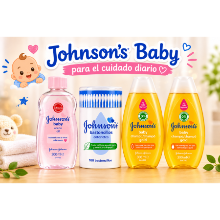 Pack Súper Ahorro Johnson’s Baby | Higiene y Cuidado Diario para Bebé con Champú Gold, Aceite Corporal y Bastoncillos