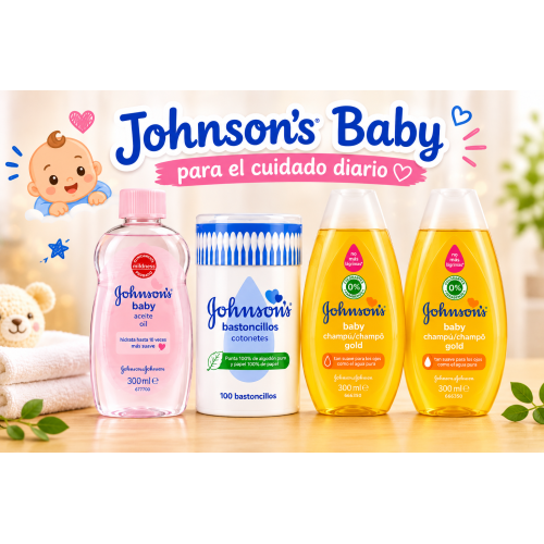 Pack Súper Ahorro Johnson’s Baby | Higiene y Cuidado Diario para Bebé con Champú Gold, Aceite Corporal y Bastoncillos
