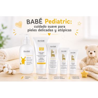Cuidado suave, hidratación y protección diaria para pieles delicadas y atópicas del bebé.