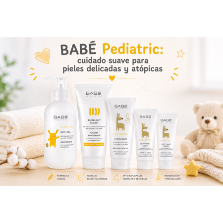 Cuidado suave, hidratación y protección diaria para pieles delicadas y atópicas del bebé.