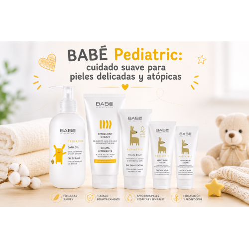 Cuidado suave, hidratación y protección diaria para pieles delicadas y atópicas del bebé.