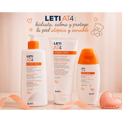 LETI AT4: hidrata, calma y protege la piel atópica y sensible del bebé con el cuidado diario que necesita.