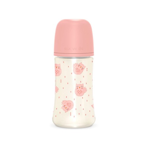 Pack Suavinex Rosa – Biberón SX Pro 270 ml, Chupete Anatómico 0-6m, Cadenita y Portachupete