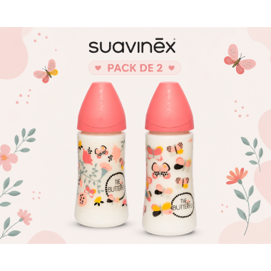 Pack 2 Biberones Suavinex Butterfly Rosa 270 ml con tetina silicona flujo medio