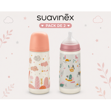 Pack 2 Biberones Suavinex SX Pro 360 ml flujo denso en colores violeta y coral