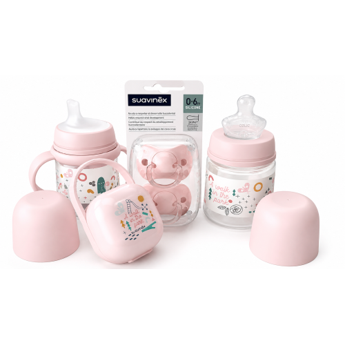 Pack Suavinex Rosa 0-6 Meses: alimentación, aprendizaje y confort para tu bebé.