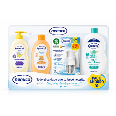 Pack Ahorro Nenuco con Jabón Líquido, Champú Sin Lágrimas, Difusor Air Wick y Agua de Colonia Original 1100 ml.